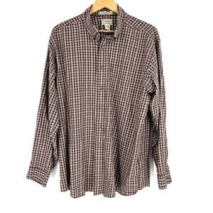 LL Bean Shirt Size XL Men Red Tan Wrinkle Resistant Button Up Plaid Long Sleeve